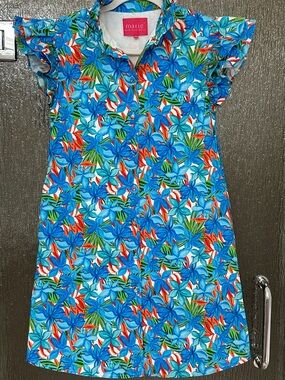 Marie by Victoria Dunn Blue Floral Ruffle Sleeve Button Front Shift Dress XS